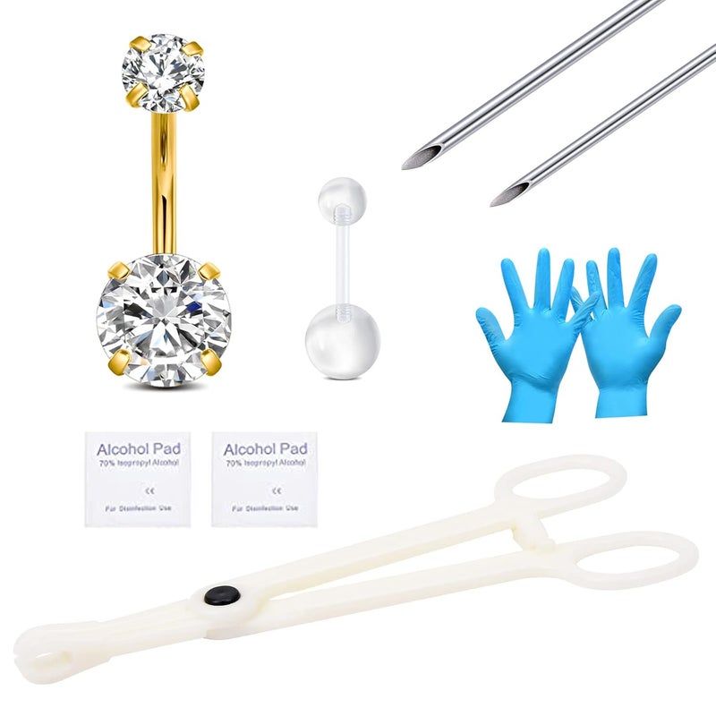 QWALIT Belly Button Piercing Kit - Stainless Steel Gold Navel Piercing Kit - Image 1
